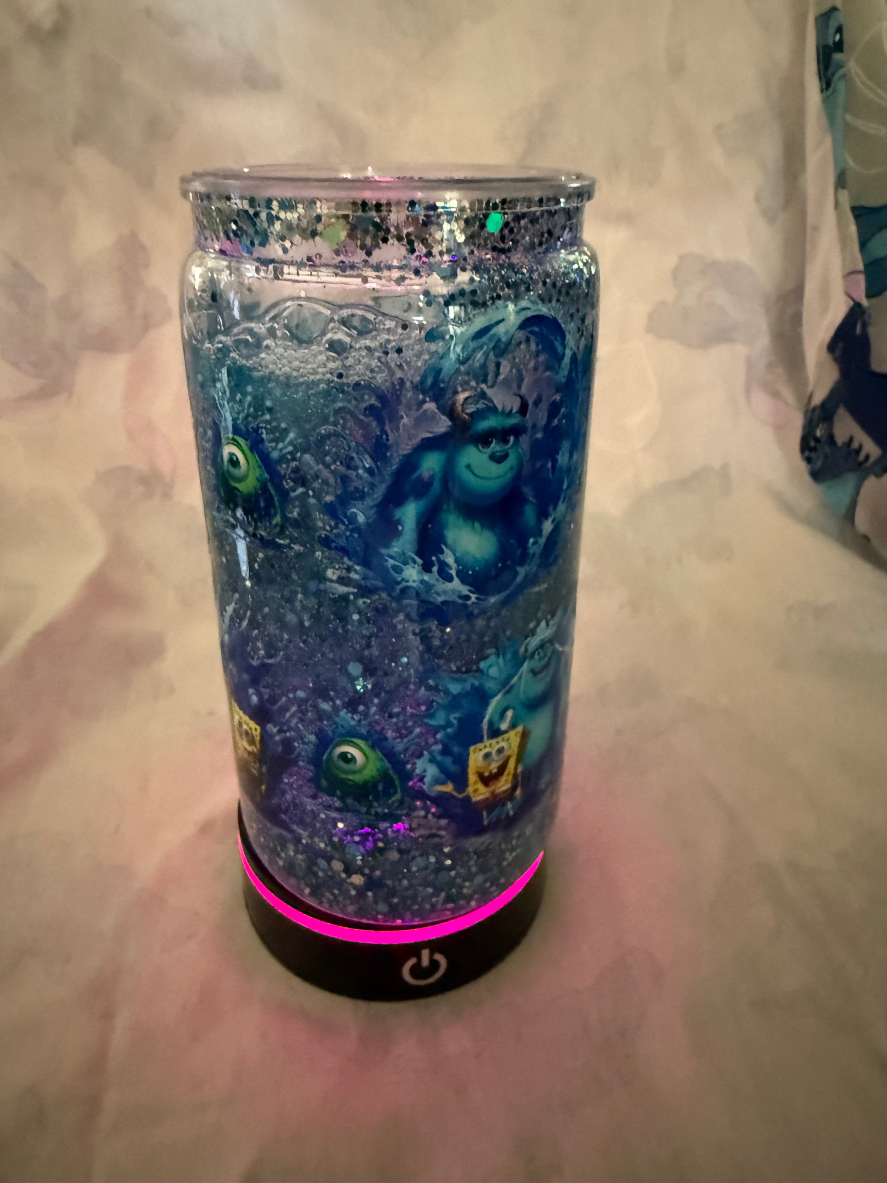 16 oz Snow Globe Cup ( Monsters Inc/ SpongeBob) Pre- Made